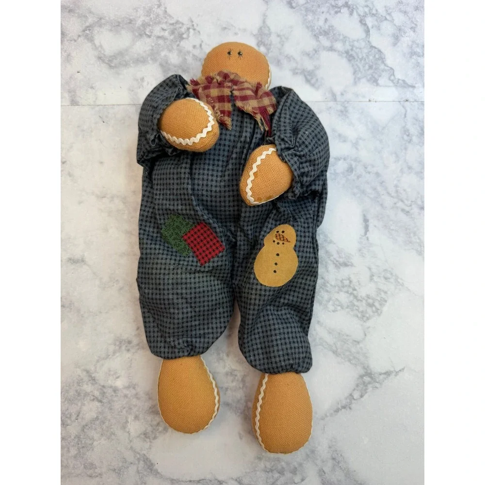 Primitive Gingerbread Man Fabric Doll 11 Inch Rustic Farmhouse Christmas Decor